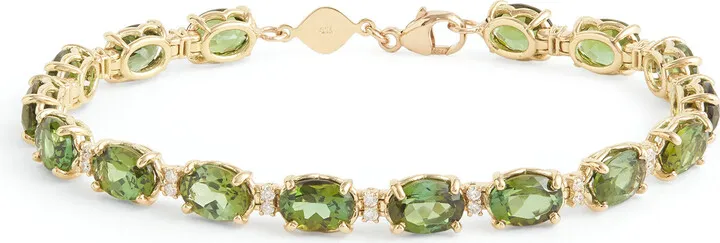 Women's 18K Yellow Gold Green Tourmaline And Diamond Bracelet