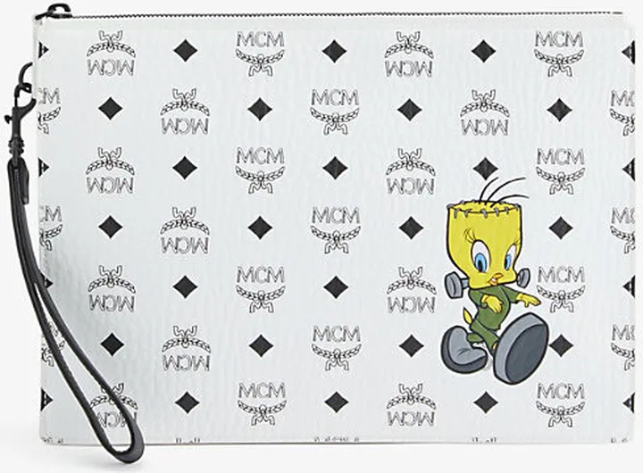 Mcm Womens White x Looney Tunes Aren Pouch Coated-canvas Pouch