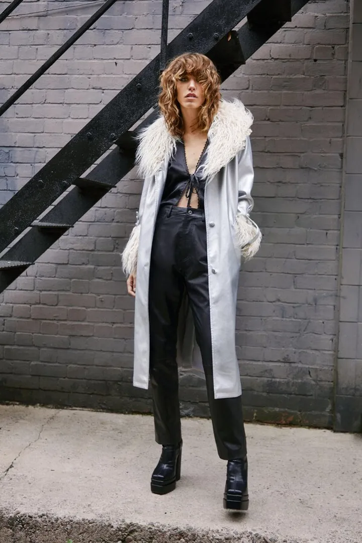 Nasty Gal Womens Premium Faux Mongolian Fur Collar Trench