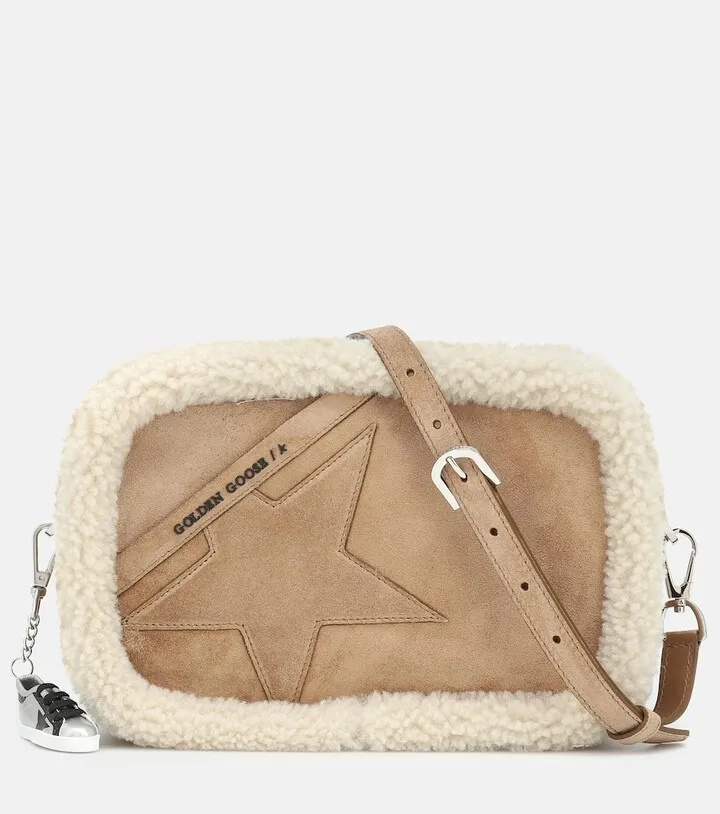 Star shearling-trimmed suede shoulder bag