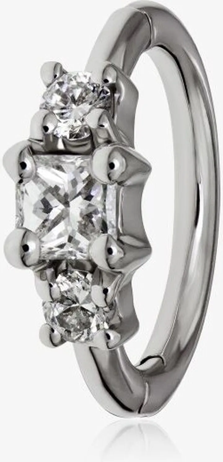 18K White Gold Princess Diamond Huggie Earring