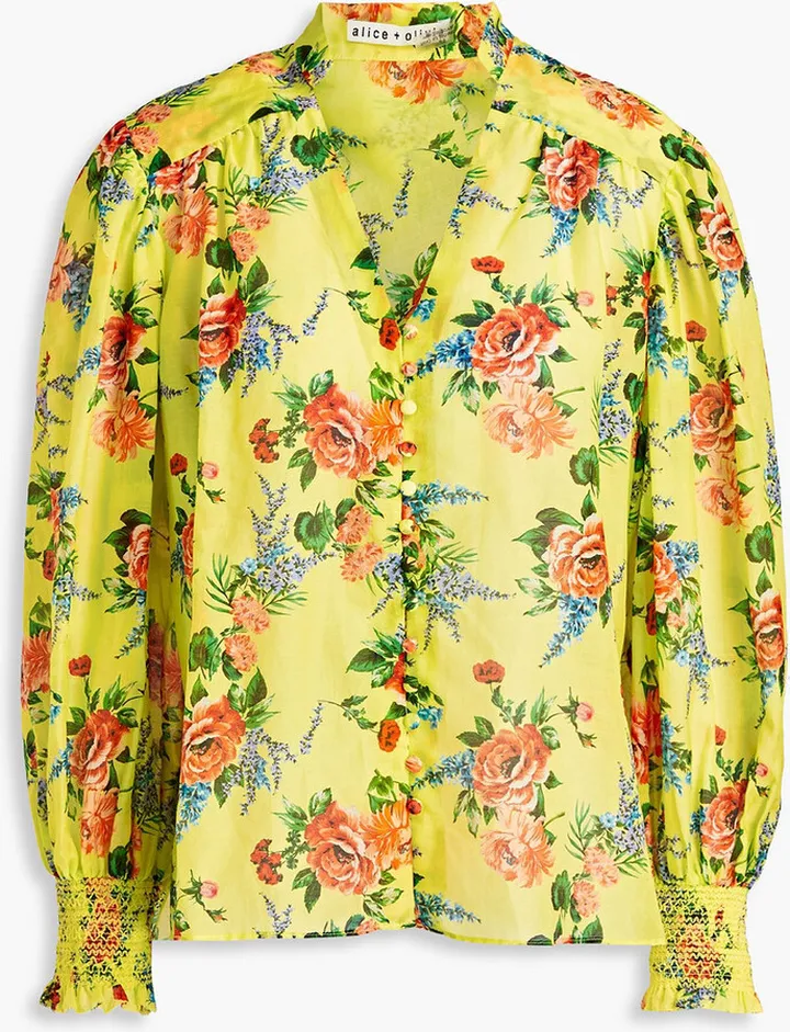 Serena floral-print cotton and silk-blend voile blouse