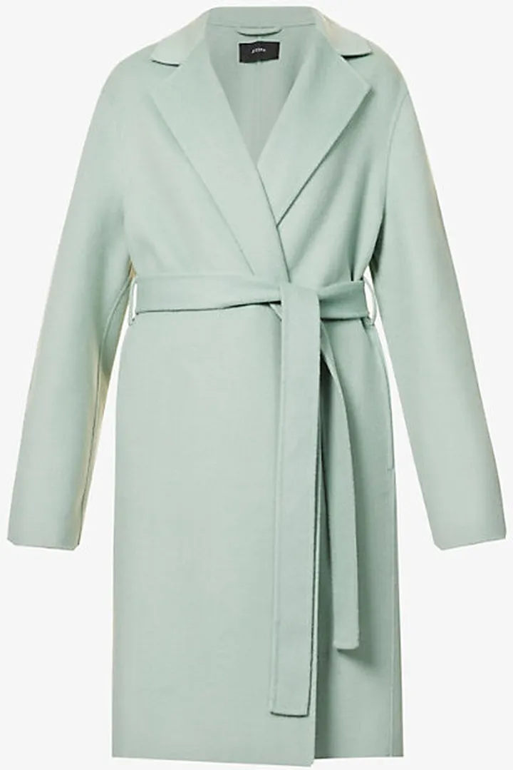 Womens Sage Cenda Belted Regular-fit Wool and Cashmere-blend Coat