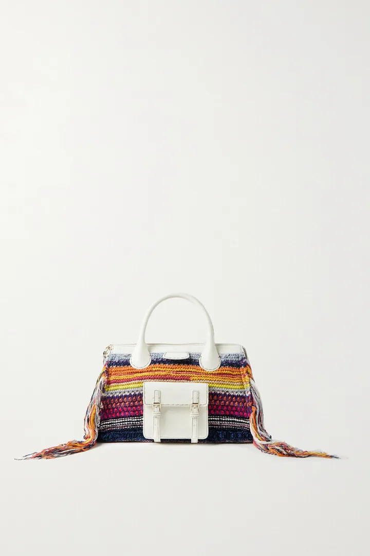 Chloé - Edith Small Striped Recycled Cashmere And Leather Tote - White