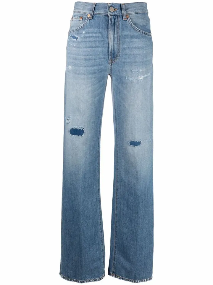 Distressed Wide-Leg Jeans