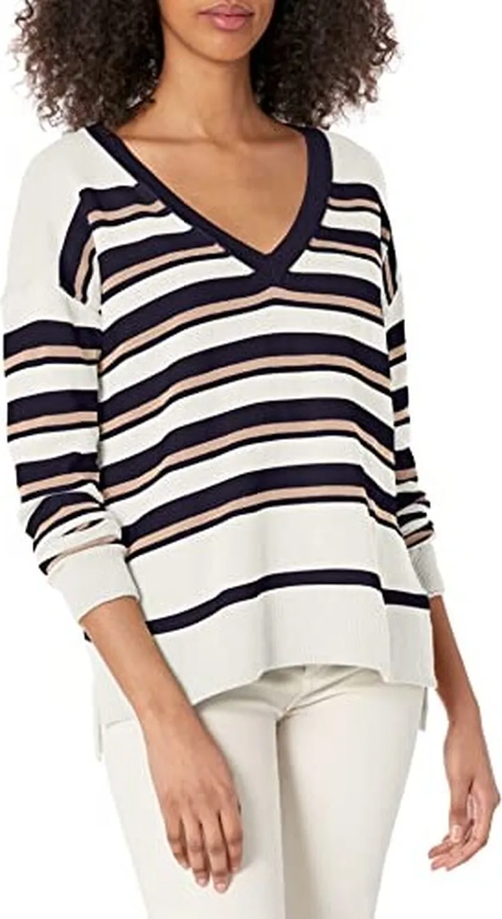 Lucky Brand Women's V-Neck Striped Sweater