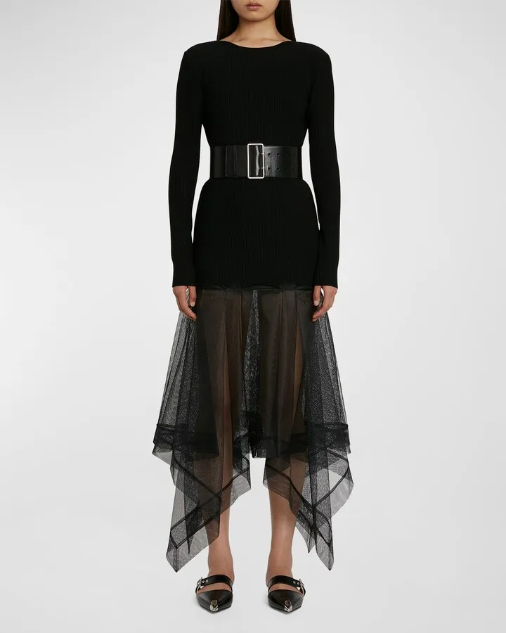 Asymmetric Volume Dress with Organza Skirt