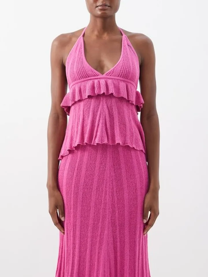 Logo-embroidered Knitted Halterneck Top
