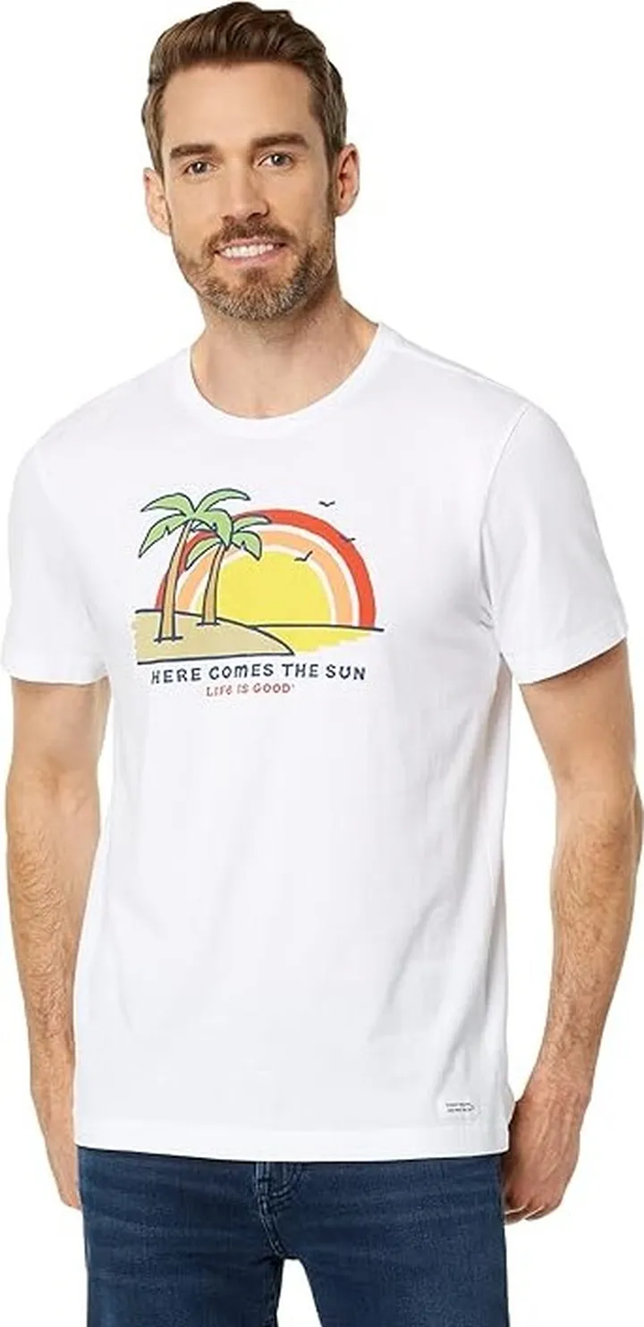 Life is Good Here Comes the Sun Crusher-Lite Tee (Cloud White) Men's Clothing