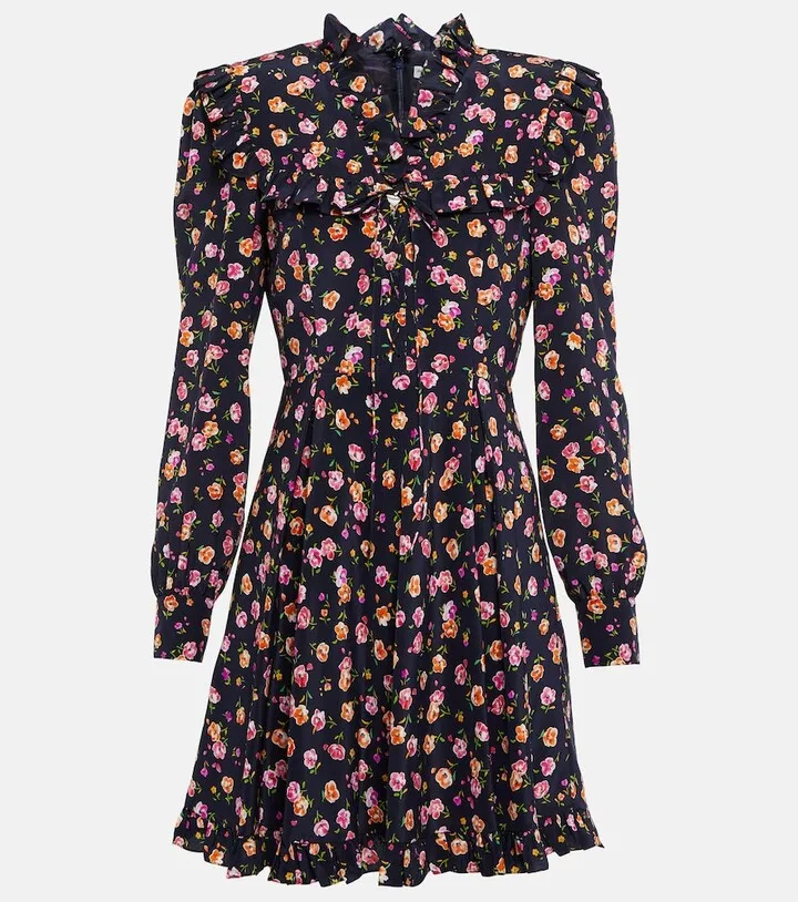 Printed belted silk minidress