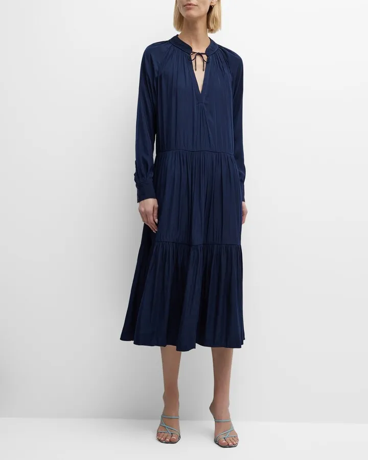 Alana Tiered Satin Midi Dress