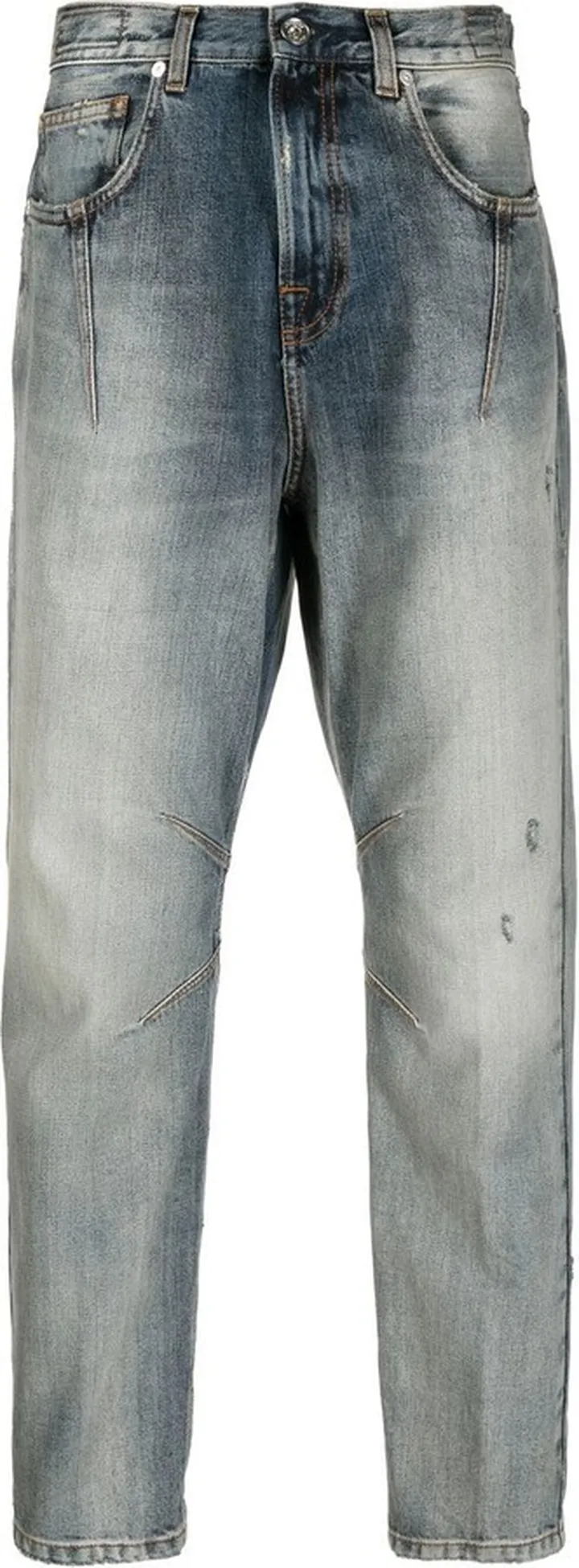 Faded-Effect Tapered-Leg Jeans