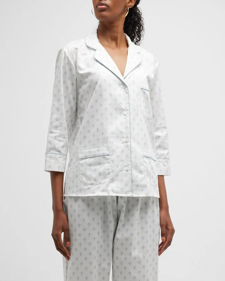 Printed Cropped Cotton Pajama Set