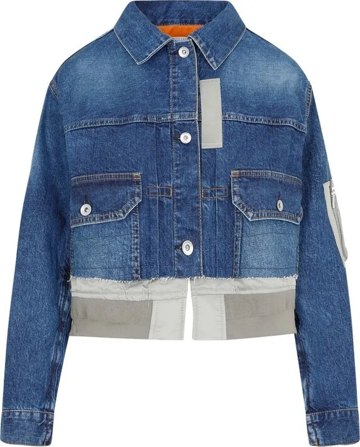 Sacai Panelled Cropped Denim Bomber Jacket
