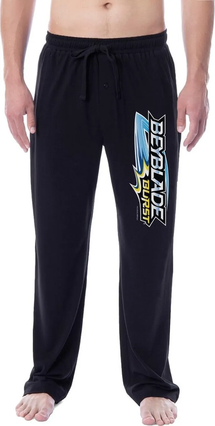 Beyblade Burst Mens' Anime Logo Character Sleep Pajama Pants (X-Large) Black