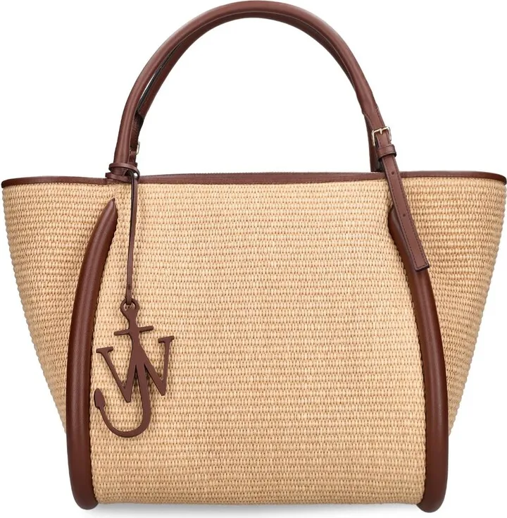 Bumper raffia & leather tote bag