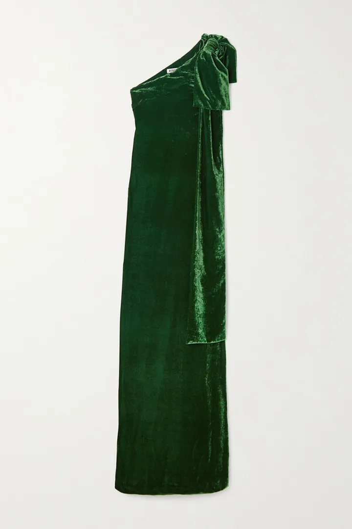 BERNADETTE - Danielle Bow-detailed One-shoulder Velvet Gown - Green