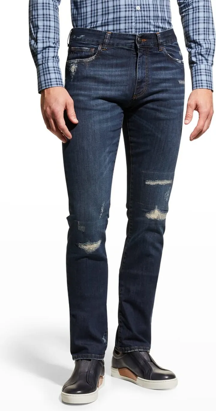 Men's 5-Pocket Frayed Stretch Denim Jeans