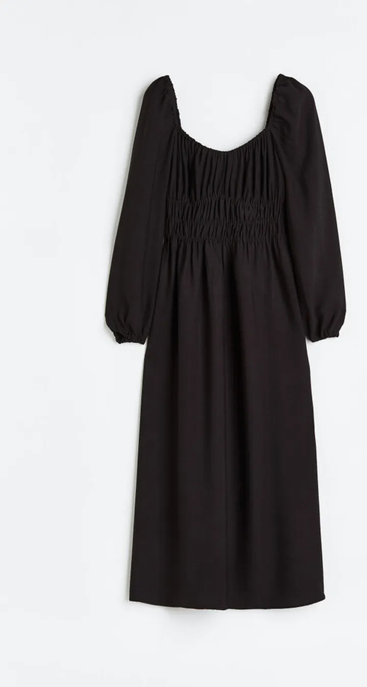 Balloon-sleeved Smocked Dress