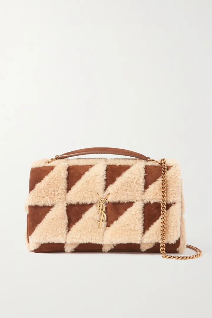 SAINT LAURENT - Jamie Medium Paneled Shearling Shoulder Bag - Neutrals