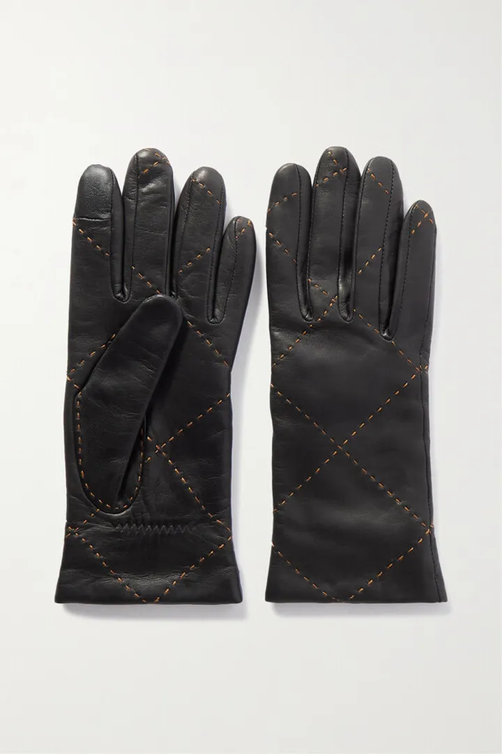 Agnelle - Cashmere-lined Embroidered Leather Gloves - Black