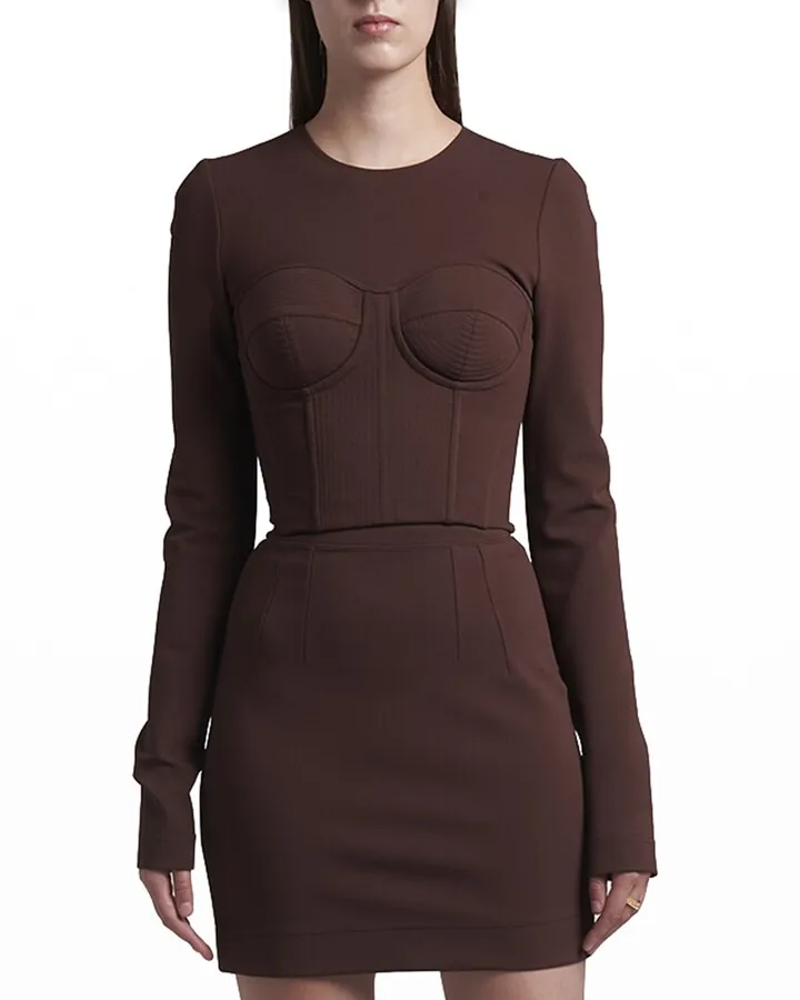 Long-Sleeve Corset Bustier Top