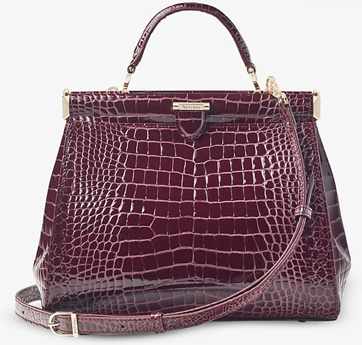 Womens Burgundy Florence Small Croc-embossed Leather Tote bag