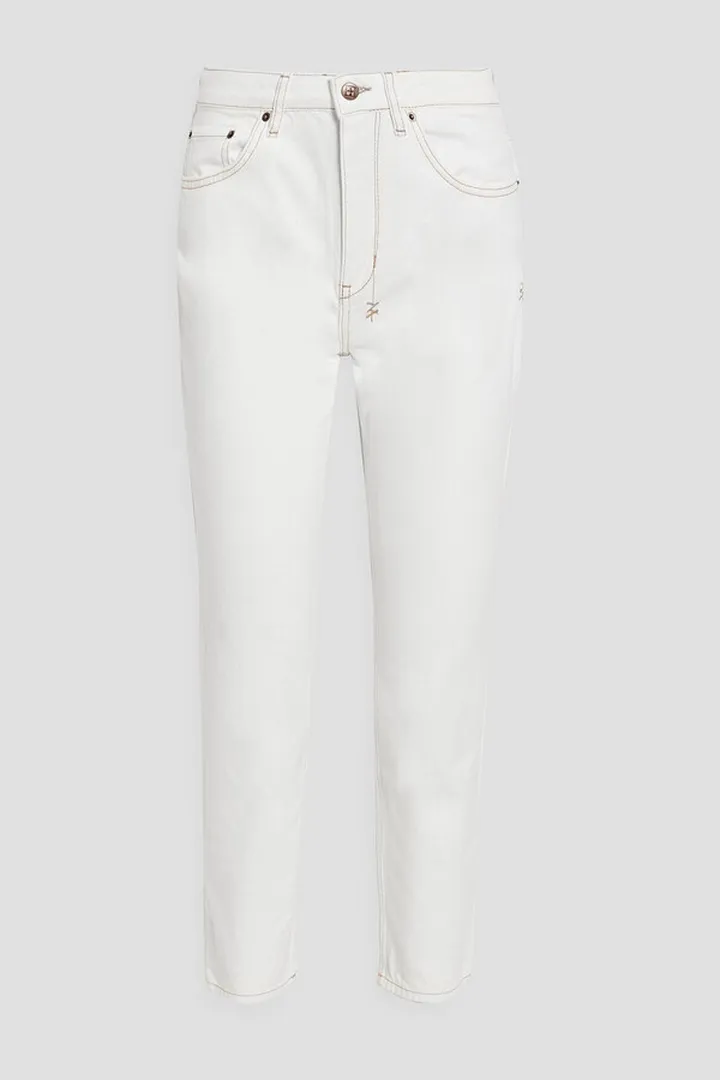 Embroidered mid-rise slim-leg jeans