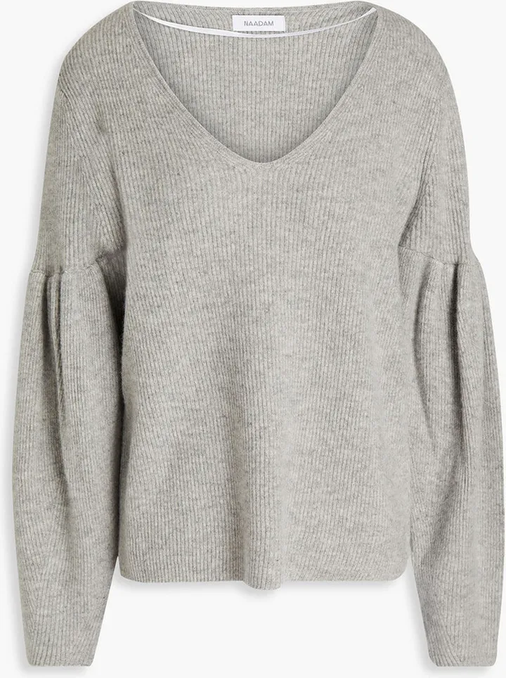 Gathered mélange ribbed cashmere sweater