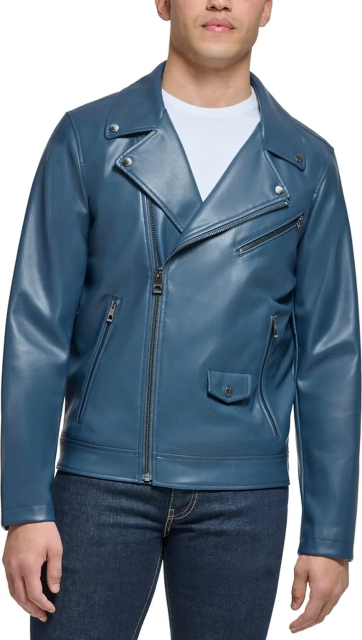 Guess Men's Faux Leather Motorcycle Jacket