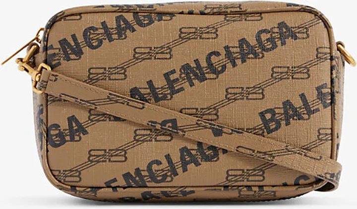 Womens Beige Signature Grained-leather Camera bag