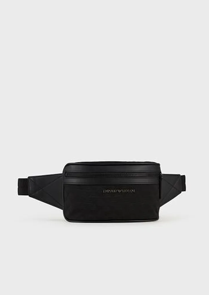 Nylon belt bag with all-over jacquard eagle