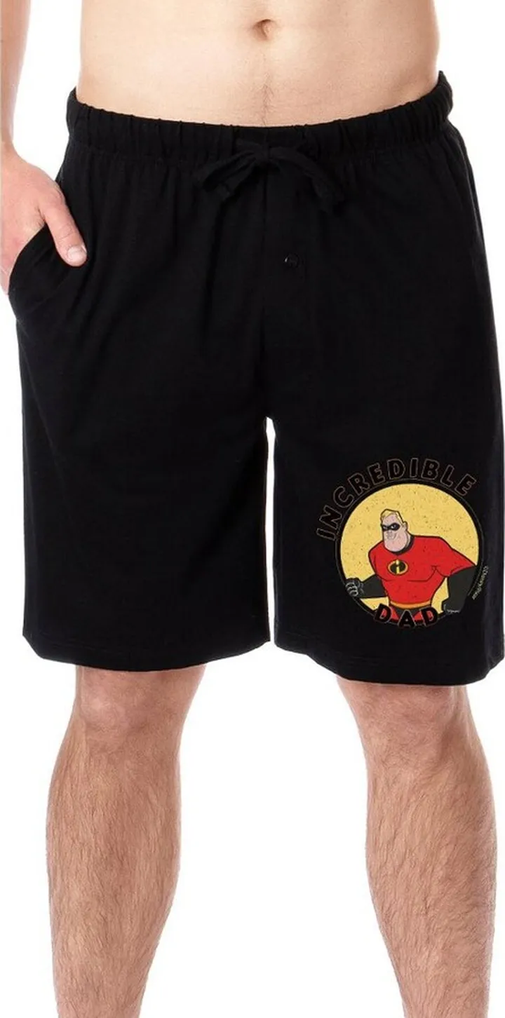 Disney Mens' The Incredibles Dad Father's Day Distressed Pajama Shorts (Medium) Black