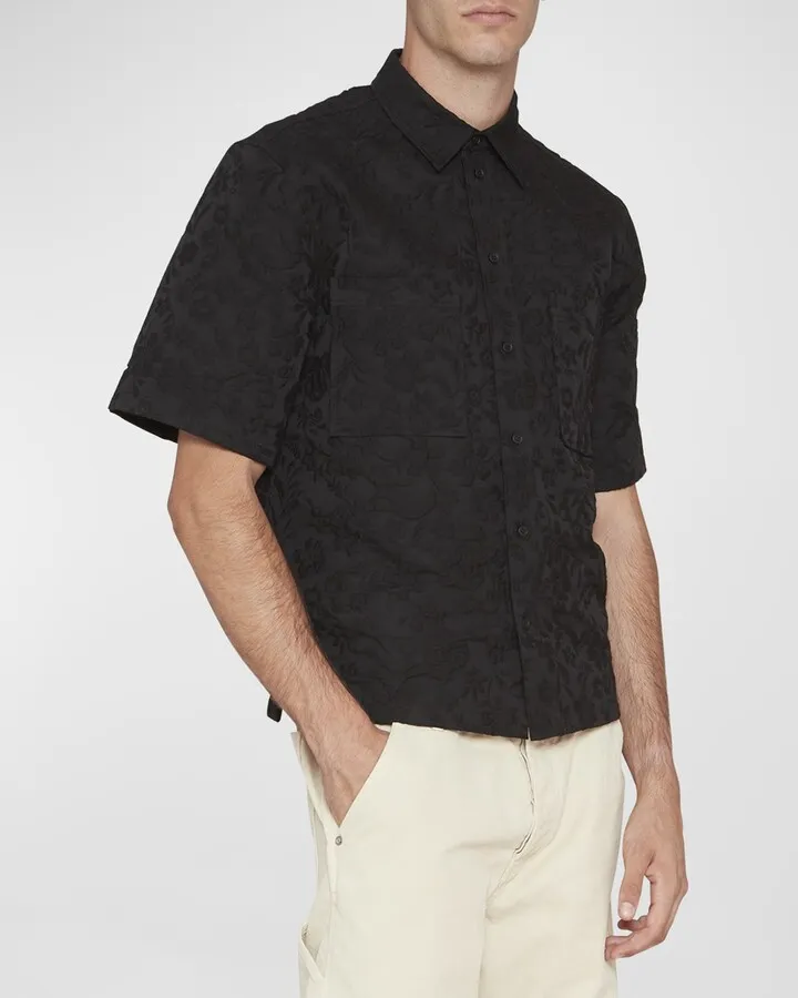Men's Flower Jacquard Summer Sport Shirt