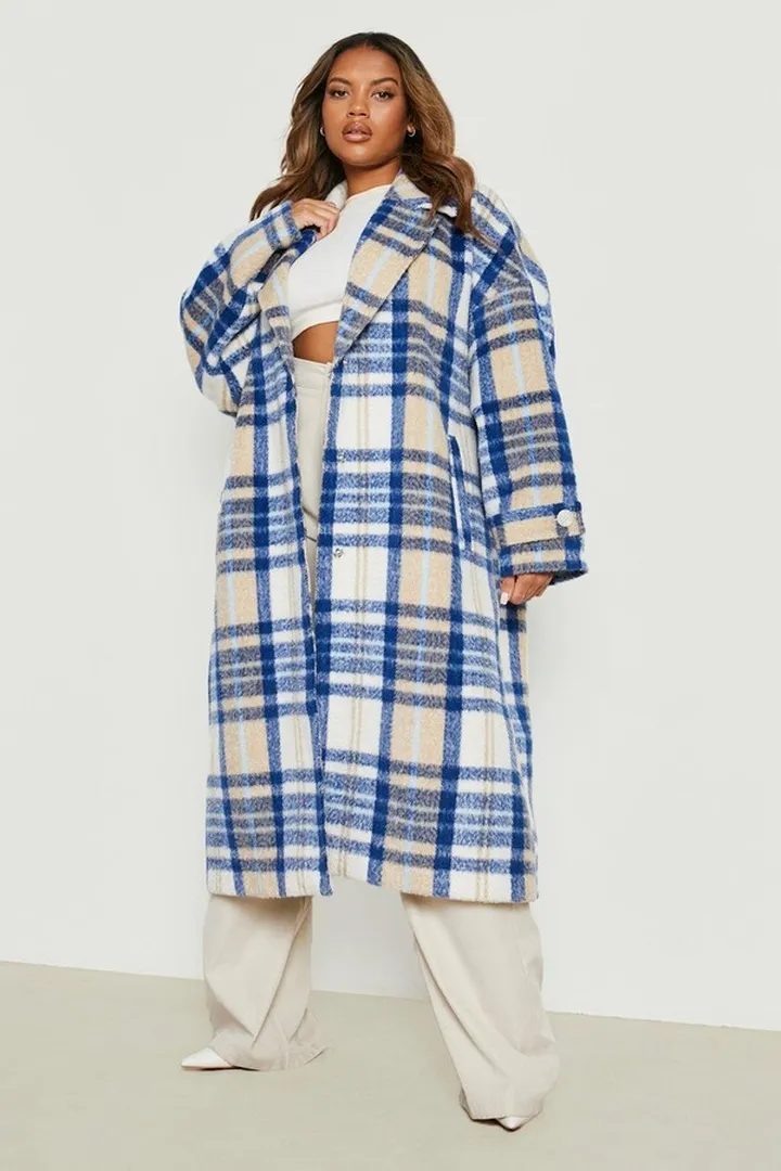 Plus Oversized flannel Wool Look Coat