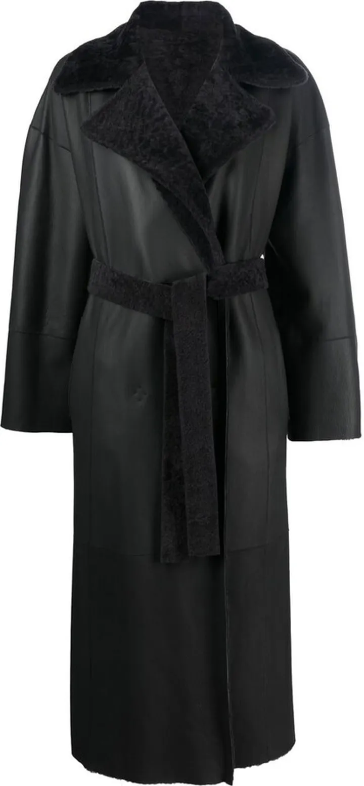 Notched-Collar Tie-Waist Coat