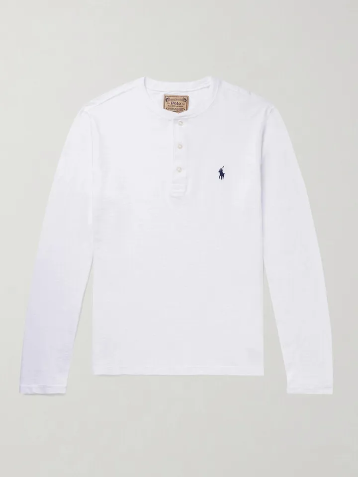 Logo-Embroidered Slub Cotton-Jersey Henley T-Shirt