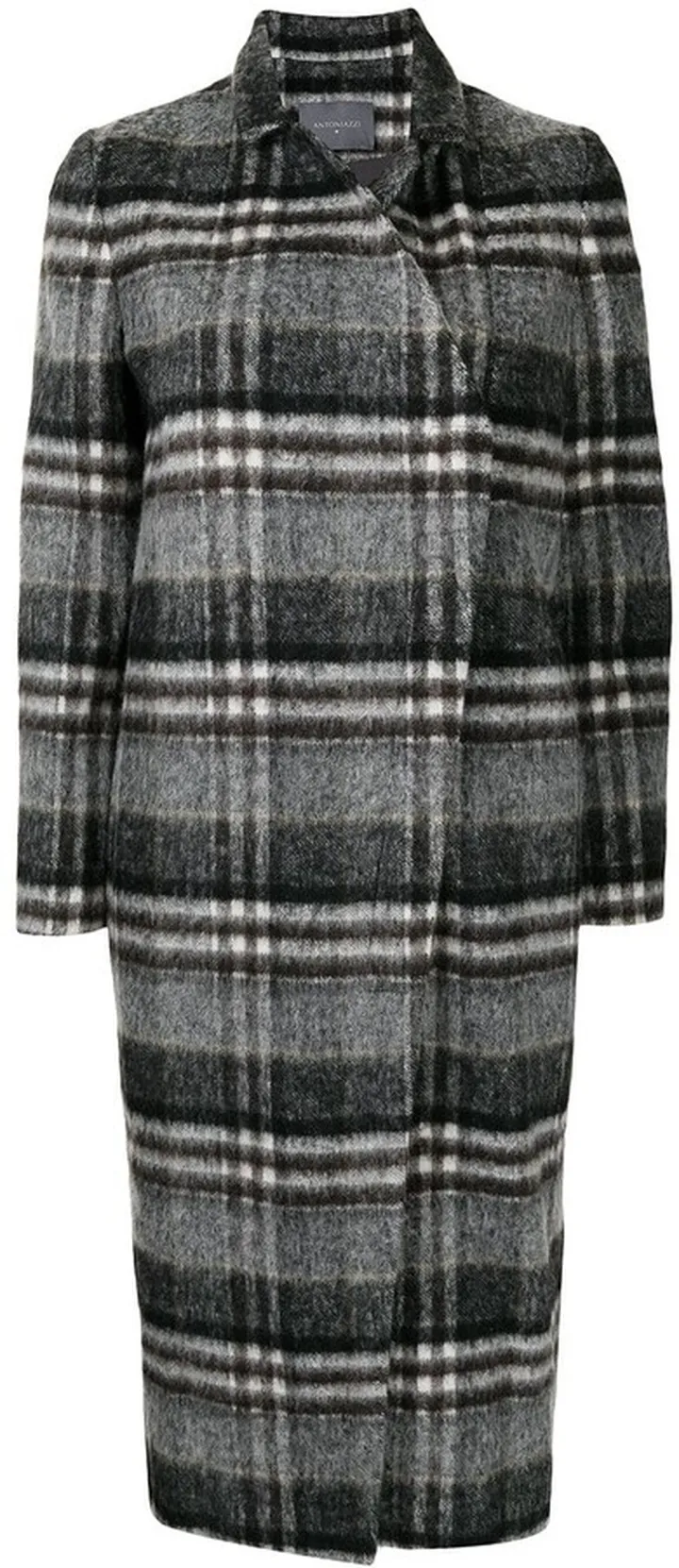 Wrap-Style Check Single-Breasted Coat