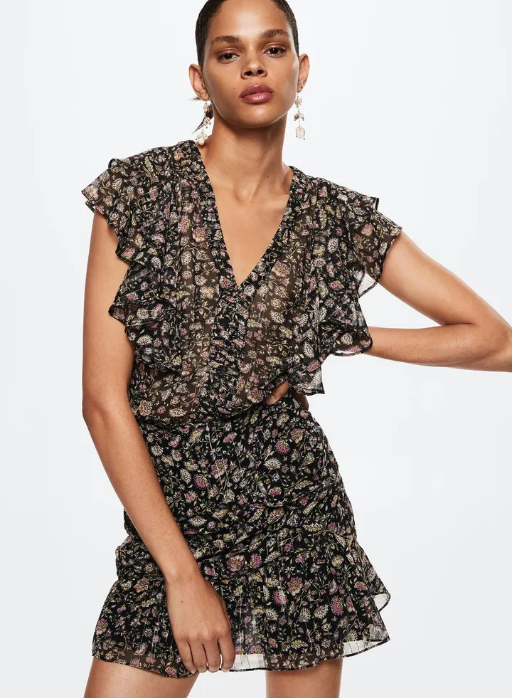 Floral Print Ruffle Detail Skirt