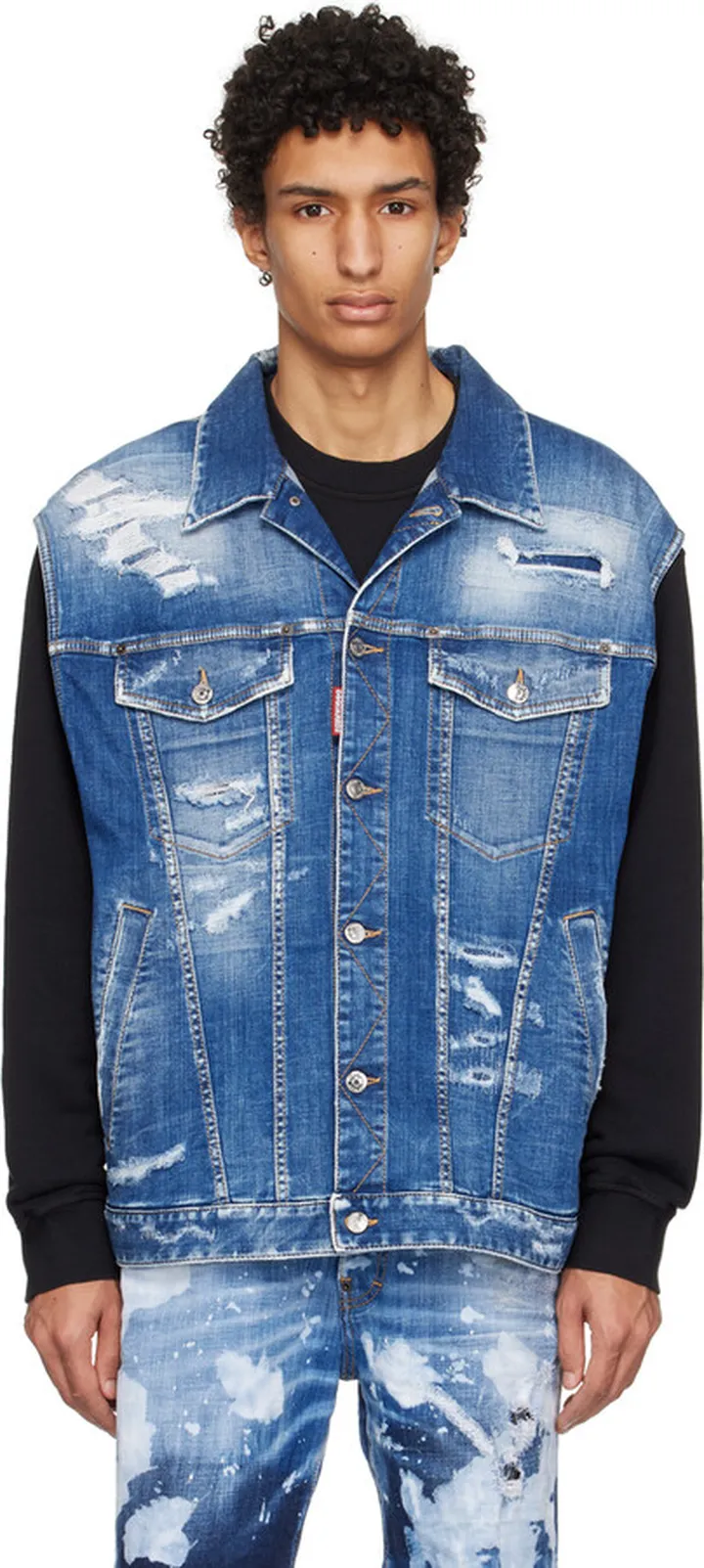 Dsquared2 Blue 'Goth Surfer' Denim Vest
