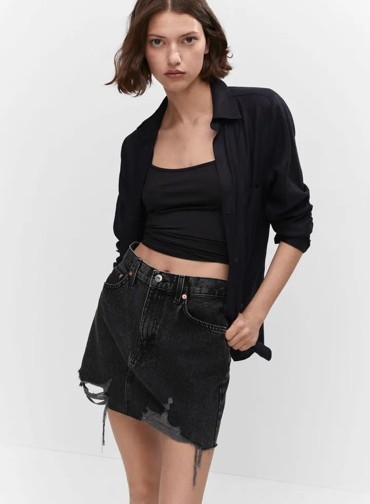 Ripped Denim Skirt