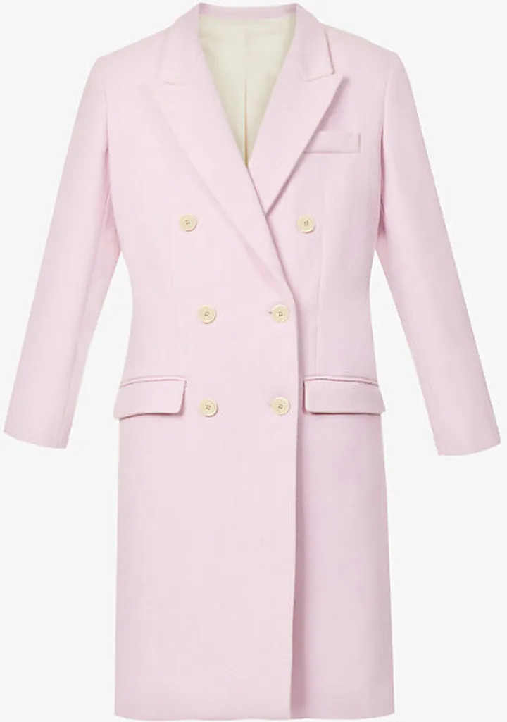 Womens Light Pink Fantine Double-breasted Wool-blend Coat