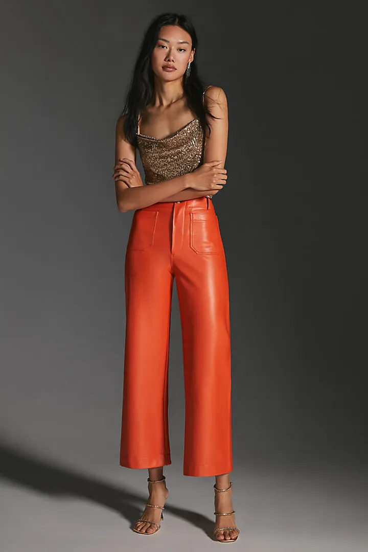 The Colette Cropped Wide-Leg Faux Leather Pants Orange