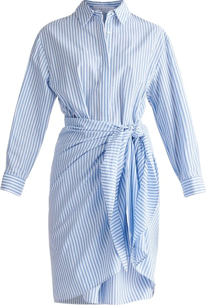 PAISIE - Waist Tie Shirt Dress - Light Blue & White