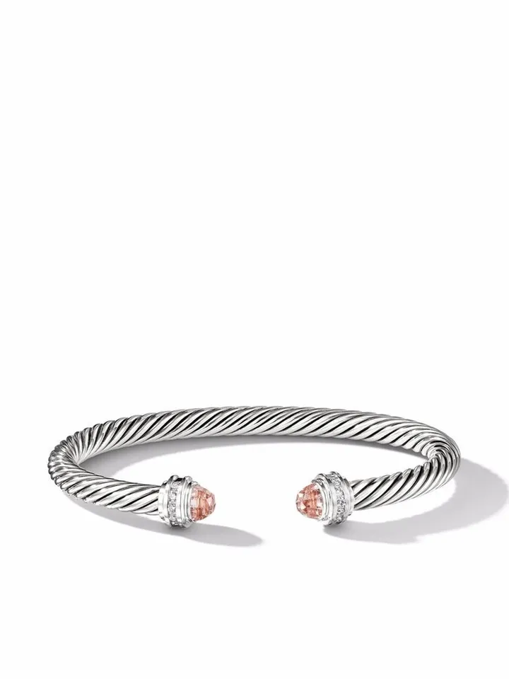 5mm sterling silver Cable princess morganite and diamond cuff