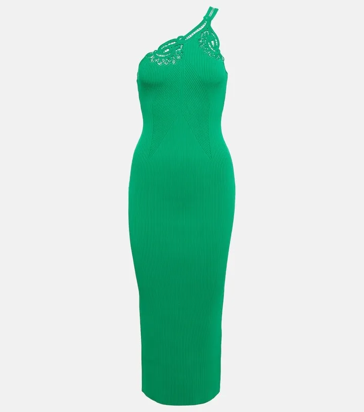 Lace-trimmed one-shoulder minidress