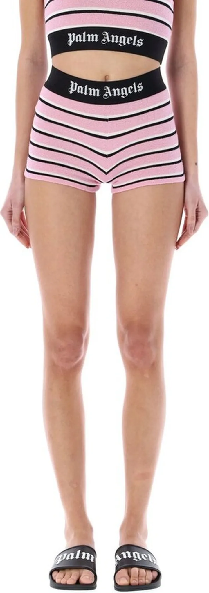Palm Angels Logo Waistband Striped Towelling Shorts