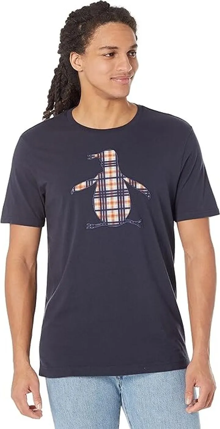 Original Penguin Knit Fill Pete Tee Plaid (Dark Sapphire) Men's Clothing