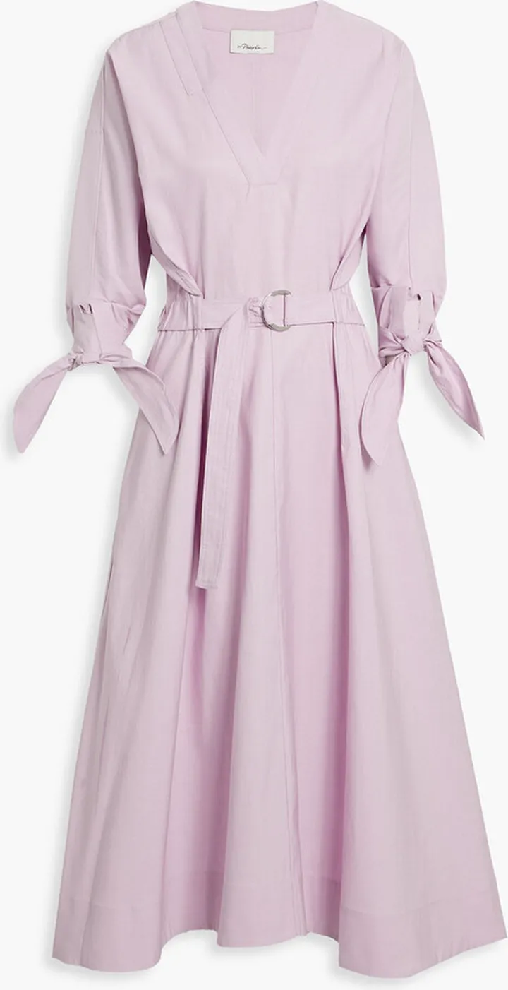 Belted cotton-blend ottoman midi dress