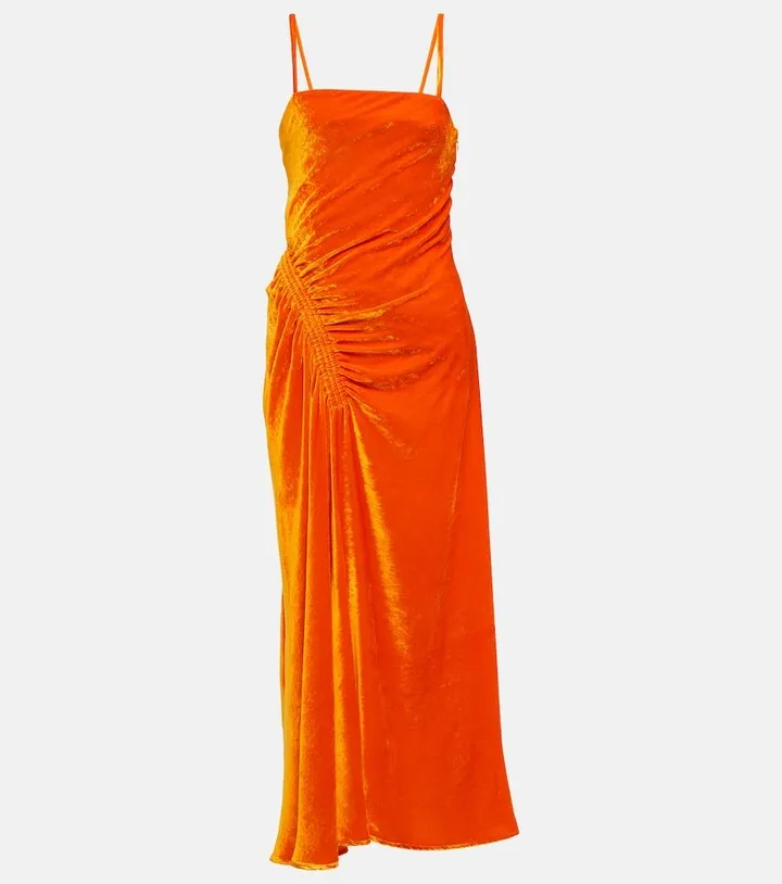 Ruched velvet midi dress